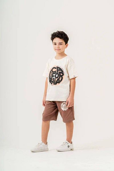 FYONCH Printed Boy's Pocket Shorts Set
