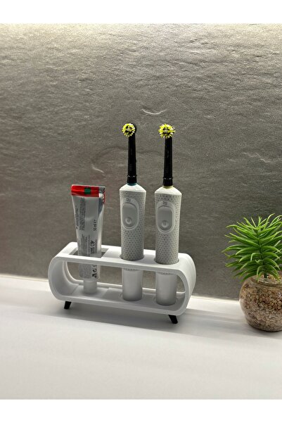 3D DESİNG MARKET Pilli Ve Şarjlı Diş Fırçası Tutucu Stand Diş Macunluk Beyaz
