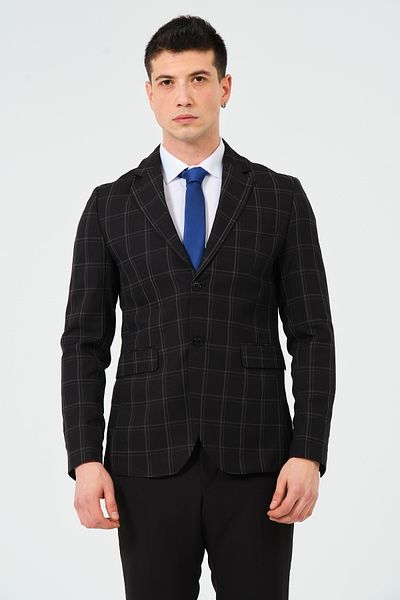 Pierre Cassi Plaid Patterned Black Blazer - Regular Fit