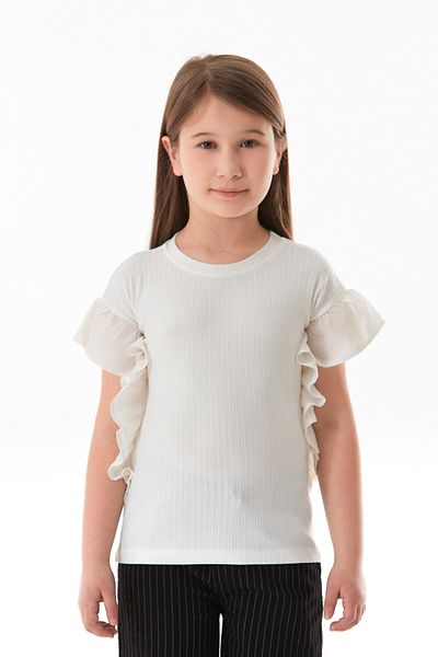 Fulla Moda Ribbed Sleeves Flounce Girl's Bodysuit