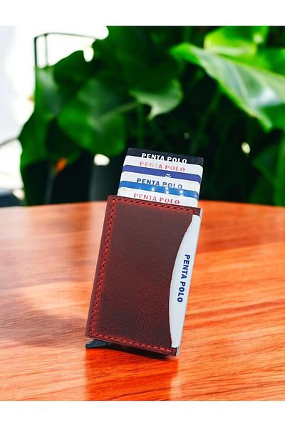KUVARK Ръчно изработен портфейл с механизъм за карти - покритие от истинска телешка кожа