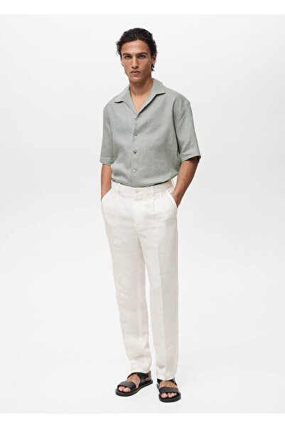 MANGO Man Pantaloni plisați din amestec de in