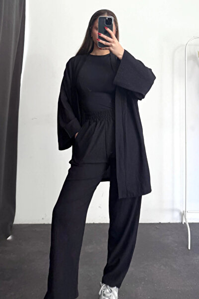 YAKAMEL Γυναικείο καλοκαιρινό σετ κιμονό με σούπερ ψηλή μέση και ντραπέ σχέδιο