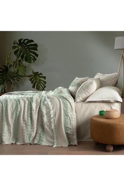 Sarev Petal Yeşil Tek Kişilik %100 Pamuk Yatak Örtüsü 180*220 cm