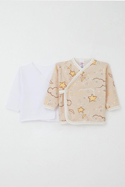 Breeze Yenidoğan Bebek İç Dış Çıtçıtlı 2 Li Zıbın Yıldız Desenli 0-3 Ay, Bej
