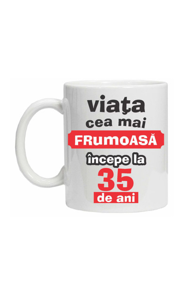 OEM Εξατομικευμένη λευκή κούπα "Η όμορφη ζωή ξεκινάει από...", 35 χρόνια, INO...