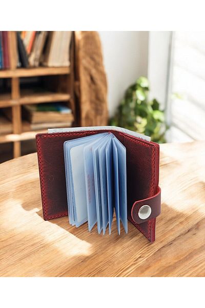 KUVARK Multi-Compartment Transparent Compartment Wallet - Business Card Holder |   Genuine Cowhide |   Handmade