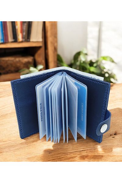 KUVARK Multi-Compartment Transparent Compartment Wallet - Business Card Holder |   Genuine Cowhide |   Handmade