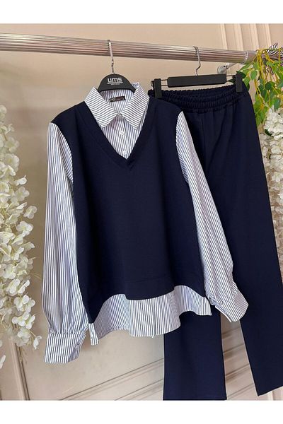 BisuModa Σετ 3 τεμαχίων από ύφασμα Scuba με γαρνιτούρα πουκάμισου