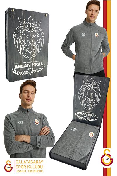 Galatasaray Оригинален лицензиран сив суитшърт - яка с цип, дървен благословен подарък