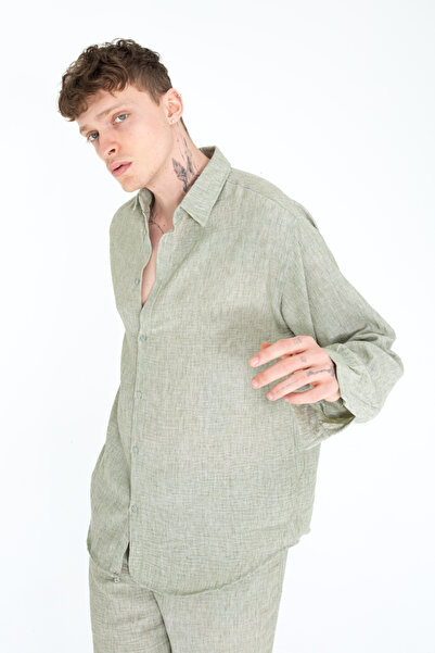 İMVAGO Ανδρικό πουκάμισο Khaki Flamed Oversize