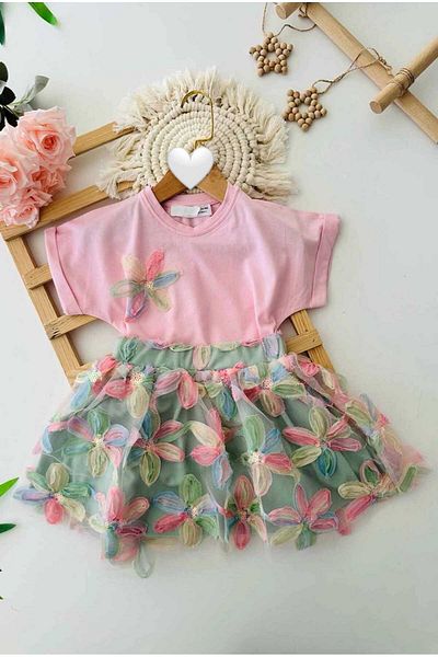 Karan Kids Lily Flower Textured Sequin Detailed Girl's 2 Piece Set