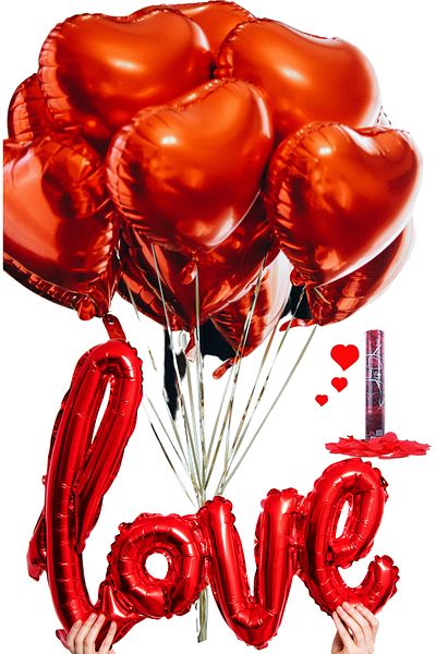 Baloncu Dede Heart Patterned 10 Pieces Red Foil Helium Compatible Balloon 1 Piece Love Balloon Confetti Dear Special Day