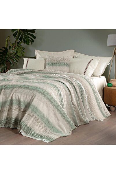 Sarev Petal Yeşil Tek Kişilik %100 Pamuk Yatak Örtüsü 180*220 cm