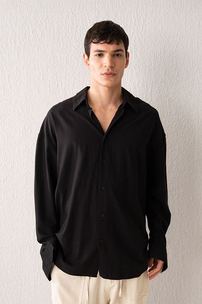 GIESTO Draped Linen Black Shirt