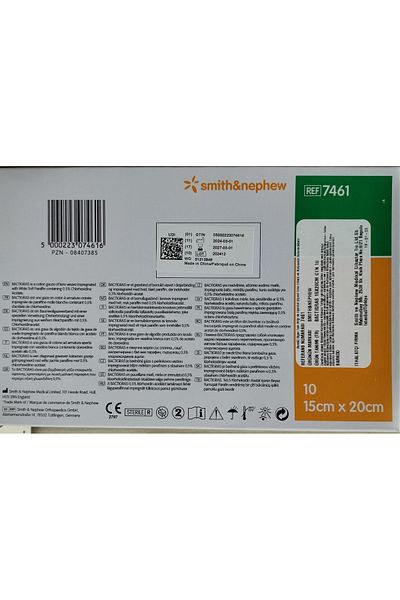 SMİTH & NEPHEW Antiseptic Bactigras Tulle Wrap - Wound Care Cover 15cm X 20cm (5 Pcs) 2027 Ref 7461