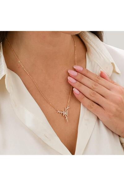 toptanhanem Zirkon Taşlı Kelebek Tasarım Kolye - Antialerjik Rose-Gold Kaplama