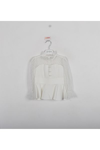 incity Girl's Tulle Detailed Ecru Blouse