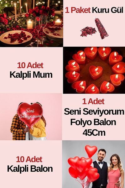 Baloncu Dede 10Pcs Heart Balloon I Love You Written Balloon 10 Heart Candle Dry Rose Helium Compatible Anniversary