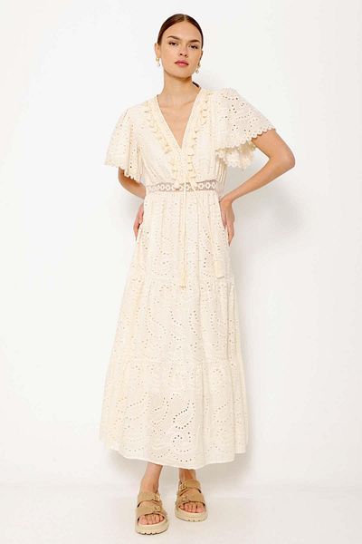 Coral Lace Detailed Seashell Dress Natural