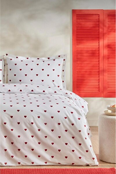 Sheri Home Yeni Kırmızı Kalpli Çift Kişilik 1 Adet Nevresim+2 Adet Yastık Kılıfı %100 Pamuktse889221969488