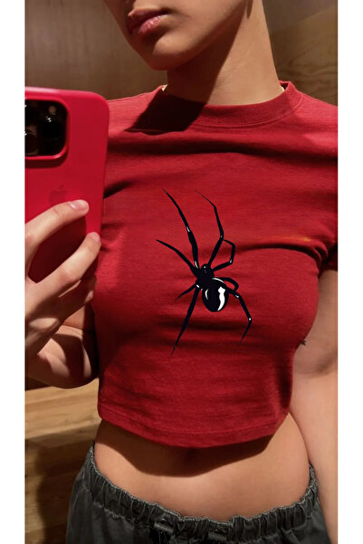 Bravebell Tricou Crop Body pentru damă Red Spider Spider Model