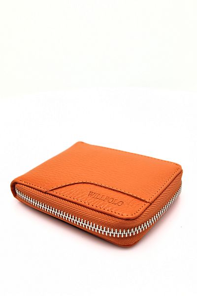willpolo Wp781 Genuine Leather Zipper Wallet Zipper Closure Orange Unisex Leather Wallet