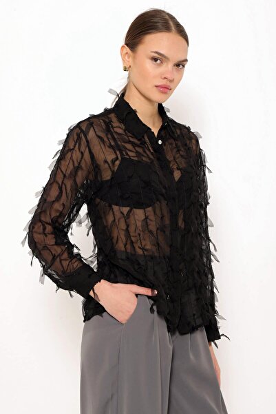Coral Black Transparent Shirt - Front Button