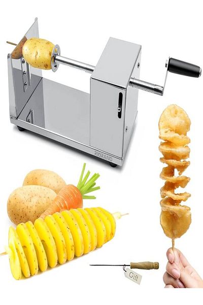 Gerenic Stainless Steel Manual Twisted Potato Slicer, Spiral Vegetable Cutter for French Fries