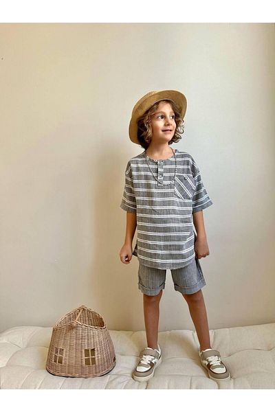 YİGİT BUTİK Yigit Butik Linen Fabric Boy's Shorts Suit