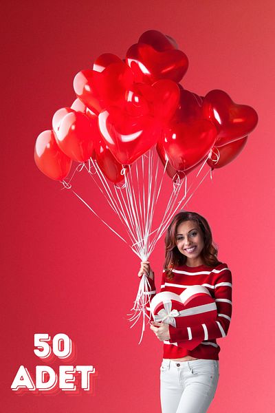Baloncu Dede Heart Patterned 50 Pieces Red Balloon Lover and Special Day Balloon 30 cm