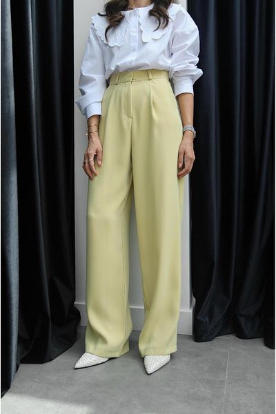 Havoş Light Yellow Draped Palazzo Trousers