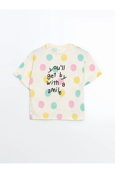 LC Waikiki Σετ Πιτζάμες LCW Kids Ecru Crew Neck για κορίτσια με σορτς