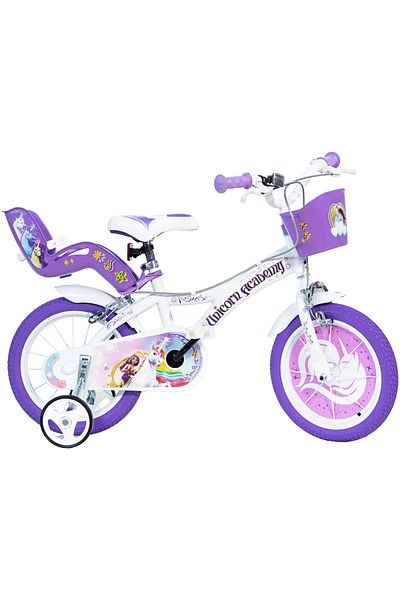 OEM Bicicleta copii 6-8 Ani, cu Roti Ajutatoare Dino Bikes 16' Unicorn Academy, Alb Violet