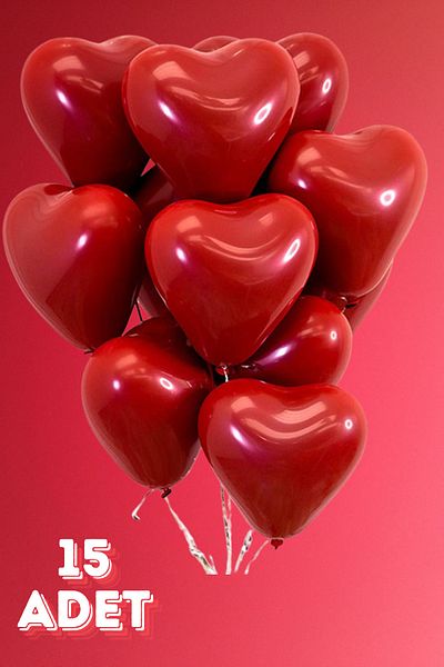 Baloncu Dede Heart Balloon 15 Pieces Helium Compatible Balloon Valentine and Special Day Balloon