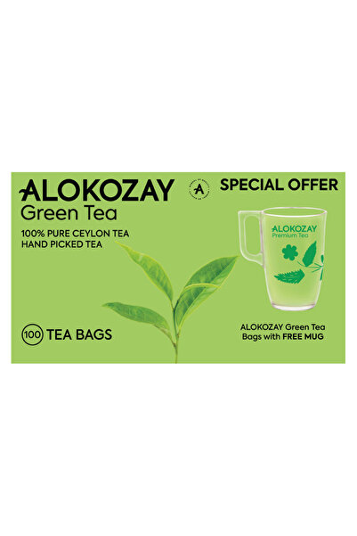 Alokozay شاي أخضر - 100 كيس شاي + كوب مجاني
