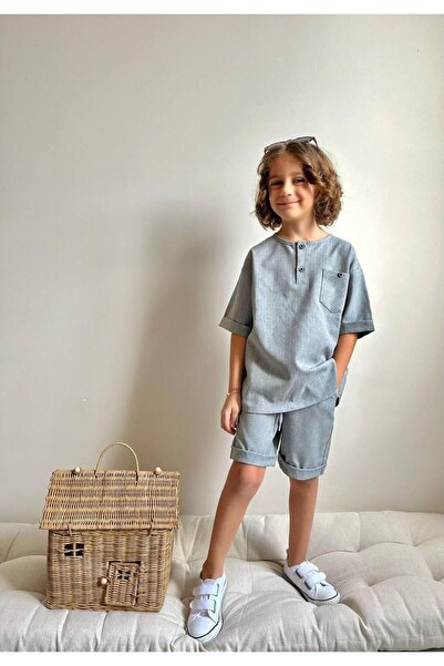 YİGİT BUTİK Poplin Fabric Boy's Shorts Suit