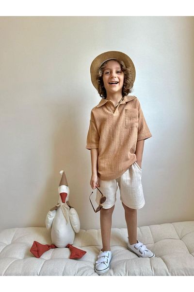 WİKİBOOM Caca Muslin Fabric Bottom Top Boy's Summer Suit