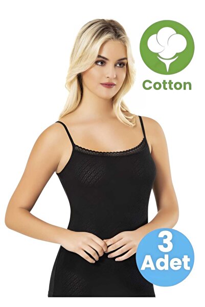 Tezzgelsin Women's 3-Piece Rope Strap Transfer Ribbed Fabric Cotton Undershirt