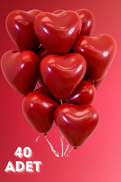 Baloncu Dede Heart Balloon 40 Pieces Helium Compatible Balloon Lover and Special Day Balloon