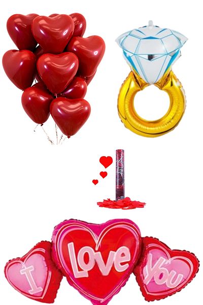 Baloncu Dede I Love You Written Heart Balloon Ring Red Heart Helium Balloon Confetti Lover and Special Day