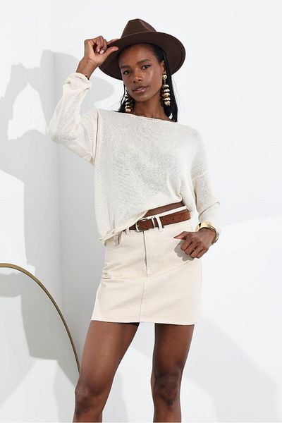 5in1Canpolat Bone Mini Denim Skirt