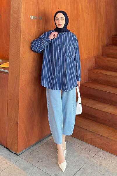 lamelif Single Pocket Striped Shirt - Lamis Indigo