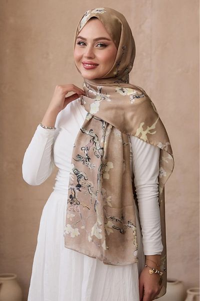Merve Nayir Van Gogh Pattern Double Sided Imported Voile Silk Shawl 75 X 190 cm