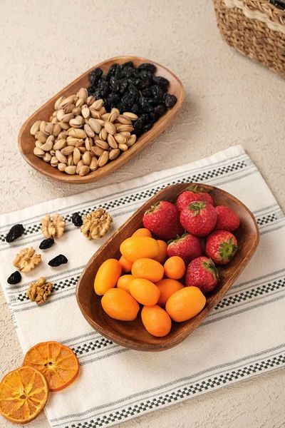 Sever 2-Piece Acacia Oval Presentation & Serving Plate |   Kayak Plate & Snack Bowl |   100% Acacia Wood Medium Size 20 cm