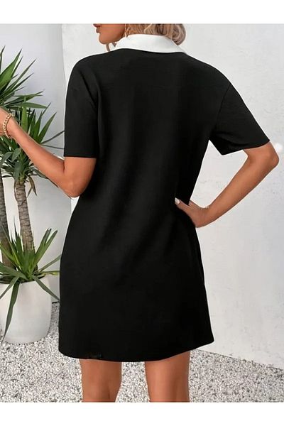 Masspera Shirt Collar Short Sleeve Mini Imported Crepe Dress