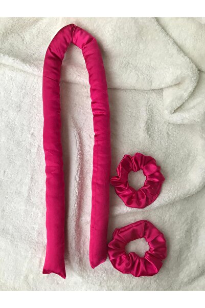 FashionSButik Fuşya Pembe Isısız Saç Şekillendirici Saç Sosisi Saten Toka Seti