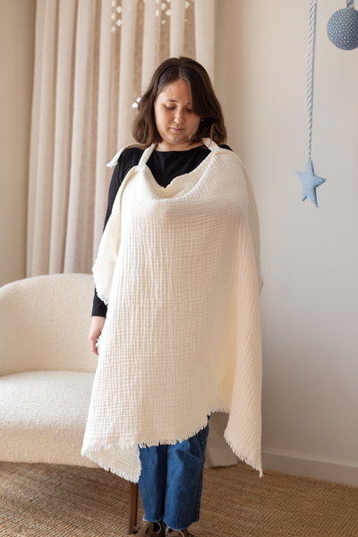 ZEYPBA Ekru 4 Katlı Müslin Emzirme Örtüsü & Puset Örtüsü Püsküllü