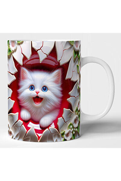 rk tasarım Blue Eyed Cute Cat Themed 3D Effect Mug - Cat Mug