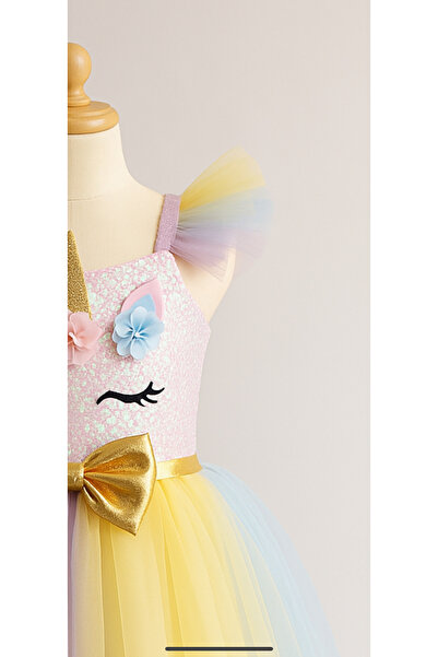 sevalkostüm tasarım Unicorn Temalı Kız Çocuk Doğum Günü Elbisesi – Pastel Tül Elbise | Prenses Parti Kostümü